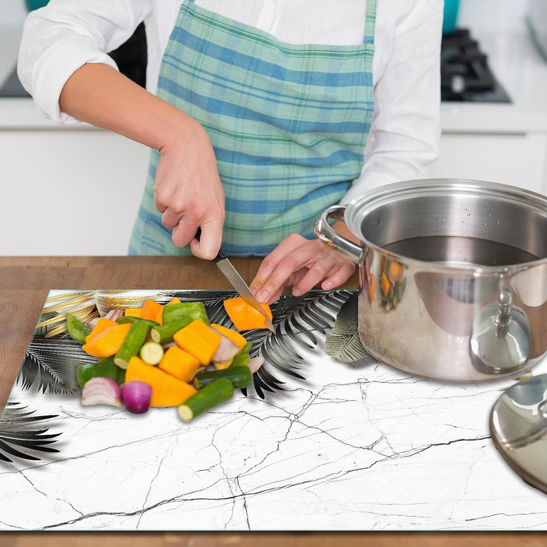 SmartDecoration Herdabdeckplatte Ceranfeldabdeckung aus Glas 60x52 cm Einteilig Motiv "Marmor" Weiss
