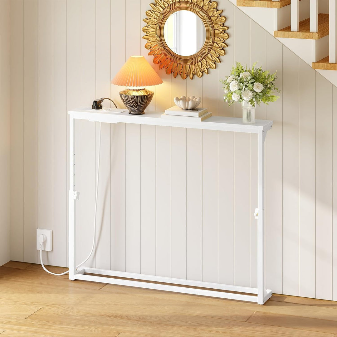 HOOBRO Schmaler Konsolentisch (15 cm breit), höhenverstellbar (63,5-83,5 cm), Sofatisch mit Ladestat