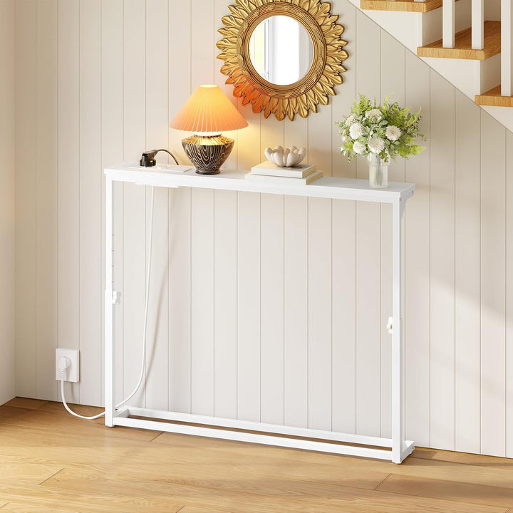 HOOBRO Schmaler Konsolentisch (15 cm breit), höhenverstellbar (63,5-83,5 cm), Sofatisch mit Ladestat