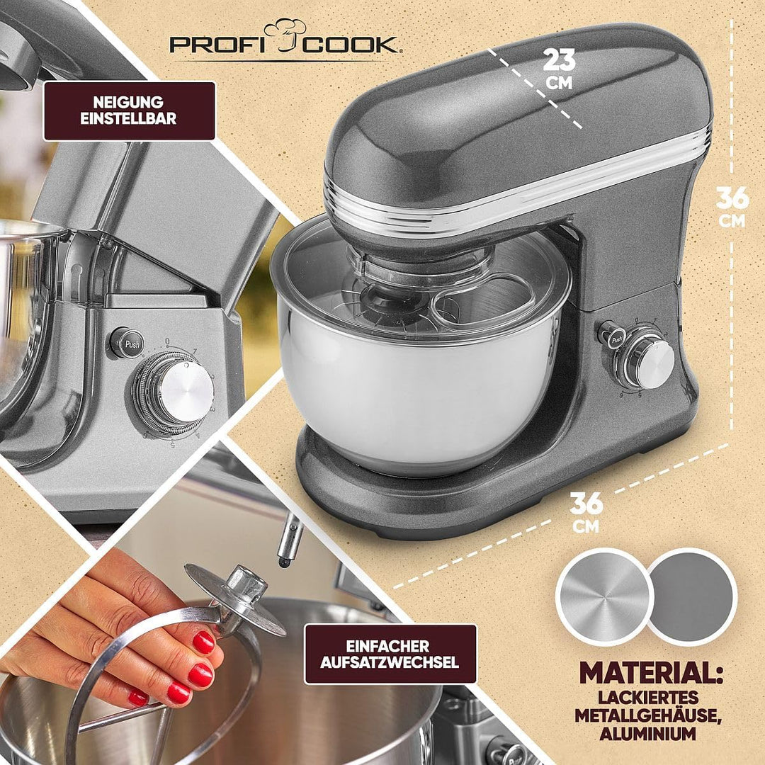 ProfiCook® Küchenmaschine zum backen | Knetmaschine 5L mit starkem 1200W Motor | Teigmaschine inkl.
