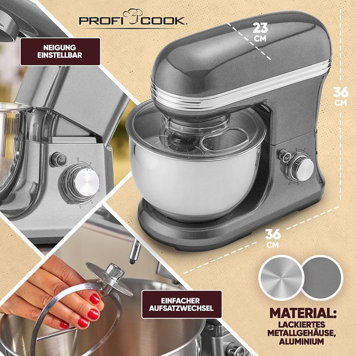 ProfiCook® Küchenmaschine zum backen | Knetmaschine 5L mit starkem 1200W Motor | Teigmaschine inkl.