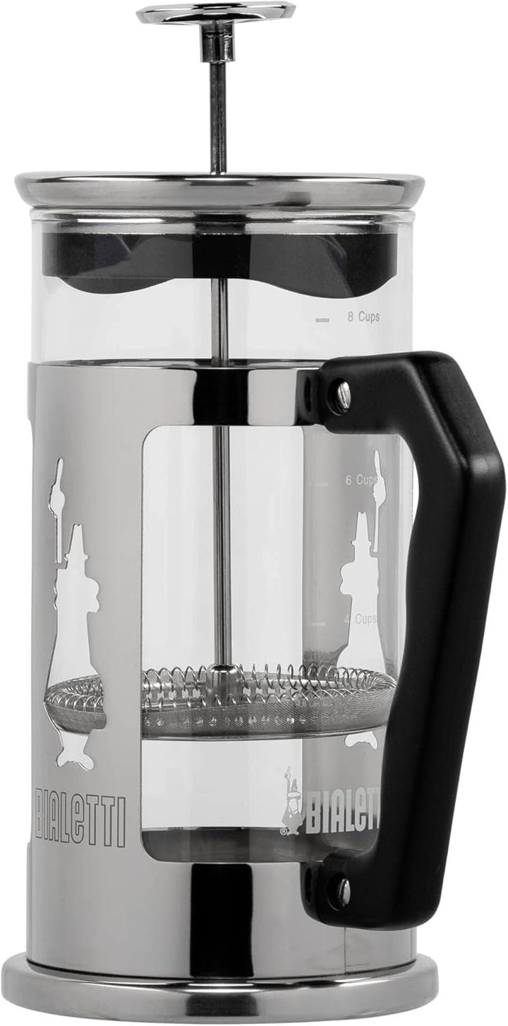 Bialetti 0003130/NW Cafetière Presziosa Kolben 1 L, 18/10 Stahl, 8 Tassen