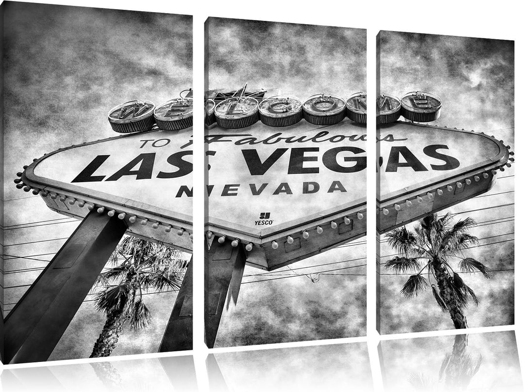 Pixxprint Las Vegas Ortseingangsschild als Leinwandbild/Grösse: 3 Teilig (120x80) cm/Wandbild/Kunstd