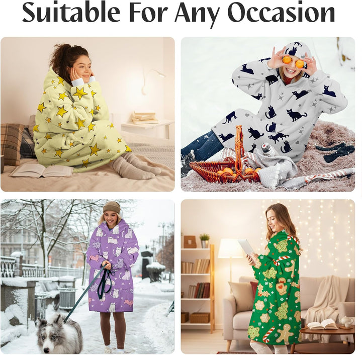 Hoodie Decke Oversize Katze Lila mit Ärmeln Kuscheldecke Deckenpullover für Damen Herren, Tragbare D