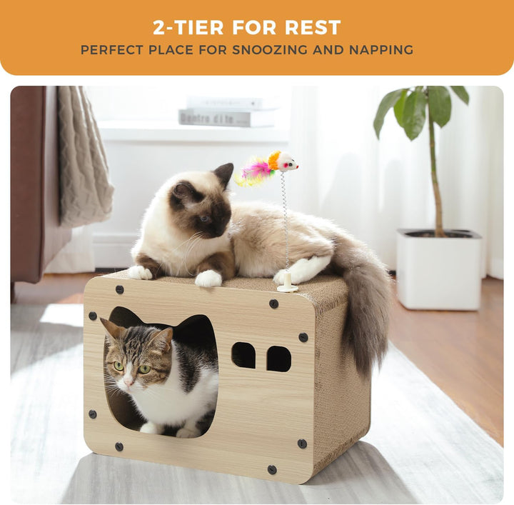 PETEPELA Kratzpappe für Katzen,Kratzpad Kratz,Wellpappe Kratzbrett, Kratzmöbel mit Spielzeug, Kratzm