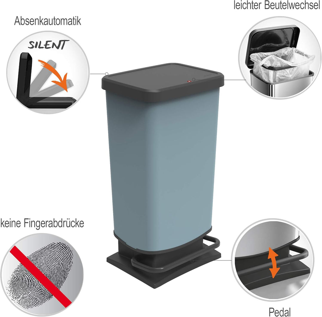 Rotho Paso Mülleimer 40l mit Deckel, blau, Kunststoff Mülleimer Blau, Mülleimer Blau