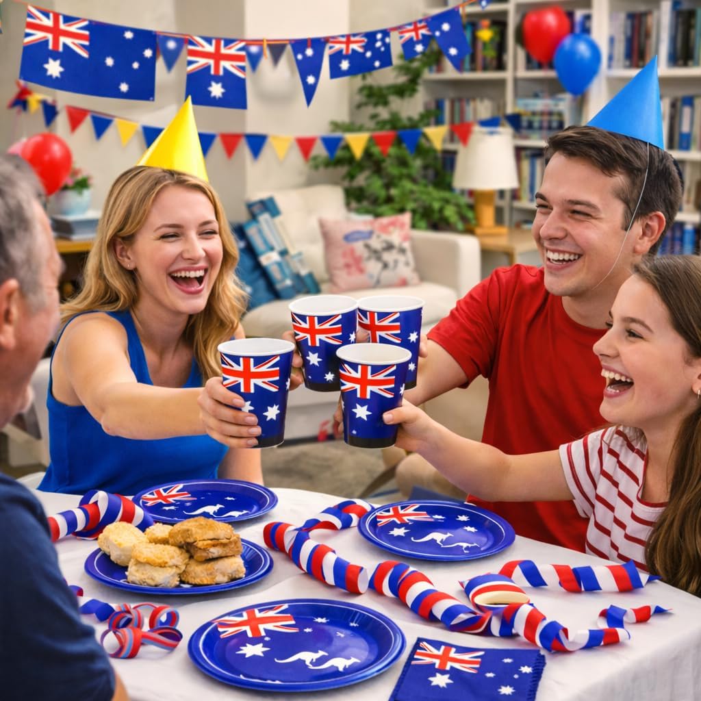 DH-Konzept/CARPETA 37-TLG. Party-Set * AUSTRALIEN * mit Pappteller + Servietten + Pappbecher + Lufts