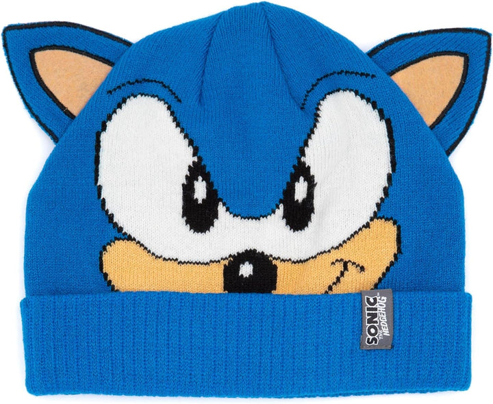 Sonic the Hedgehog Hut und Handschuhe Kinder Blaue 3D Ohren gestrickt