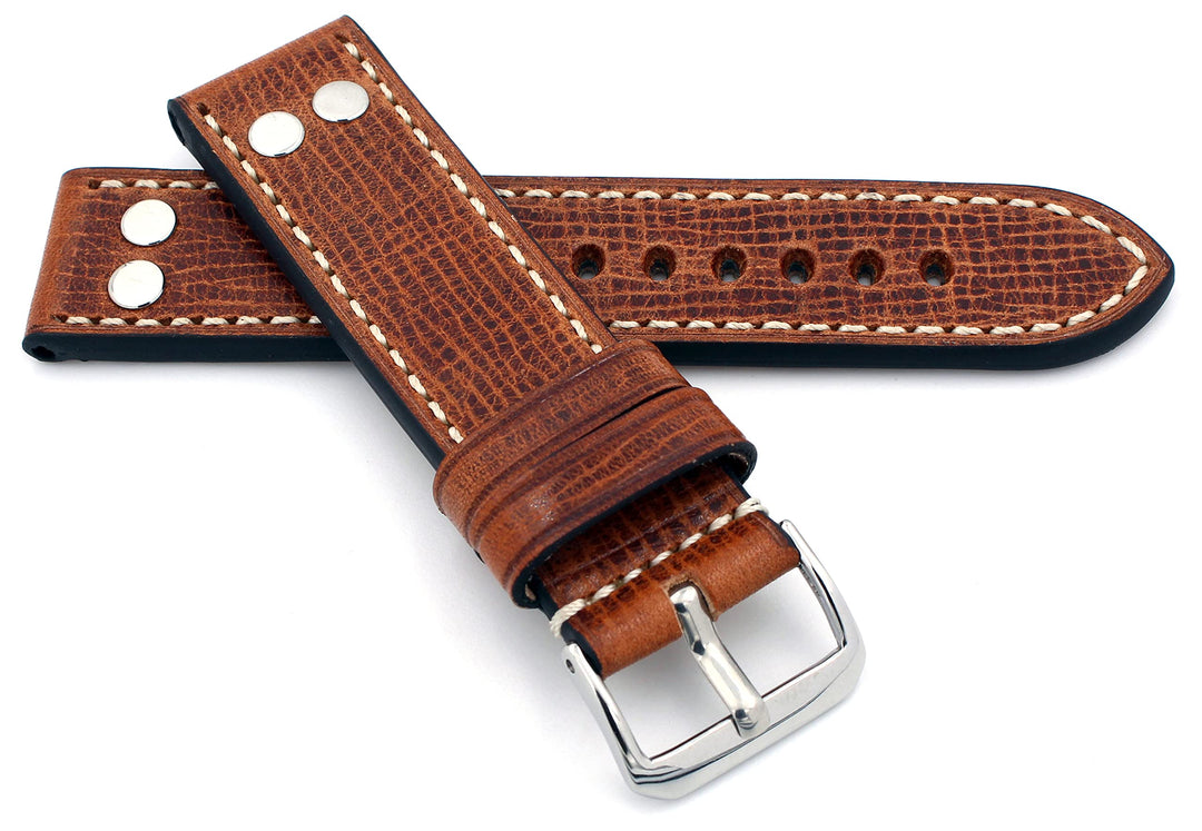Sulla RIOS 1931 22mm Herren Leder Deutsch Uhrenarmband mit Nieten braun NT
