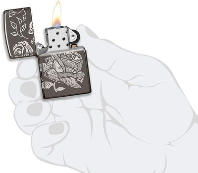 Zippo 49156 – Currency Design - Black Ice - 360° Laser Gravur - Sturmfeuerzeug, nachfüllbar, in hoch