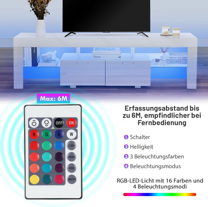 LED TV-Konsole wandmontiert mit Beleuchtung LED TV-Ständer mit Aufbewahrung, Regal für Wohnzimmer Fa