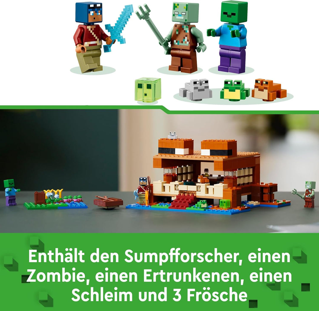LEGO Minecraft Das Froschhaus, Spielzeug-Haus mit Figuren inkl. Zombie, Schleim und Ertrunkener, plu