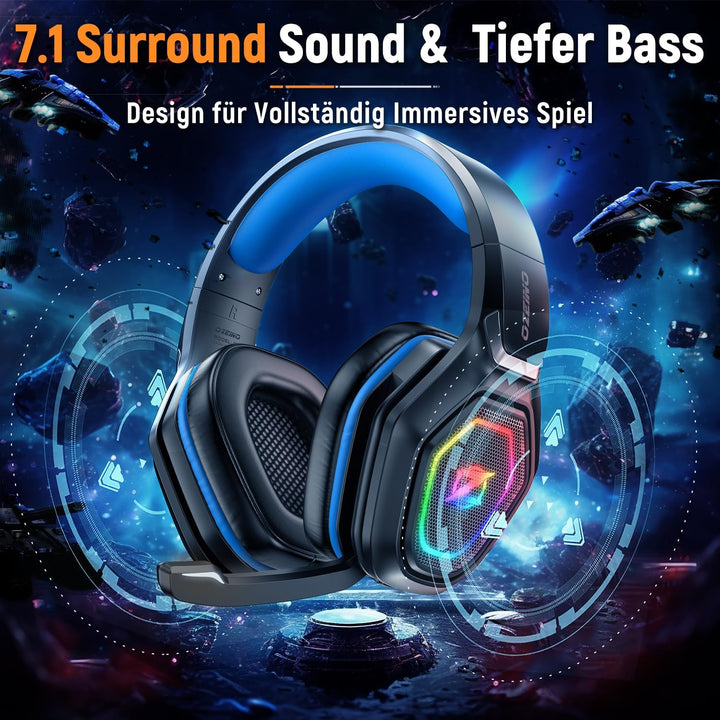Ozeino Wireless Gaming Headset für PC/Ps4/Ps5 Gaming-Kopfhörer mit USB-A & USB-C Transmitter Gamer H