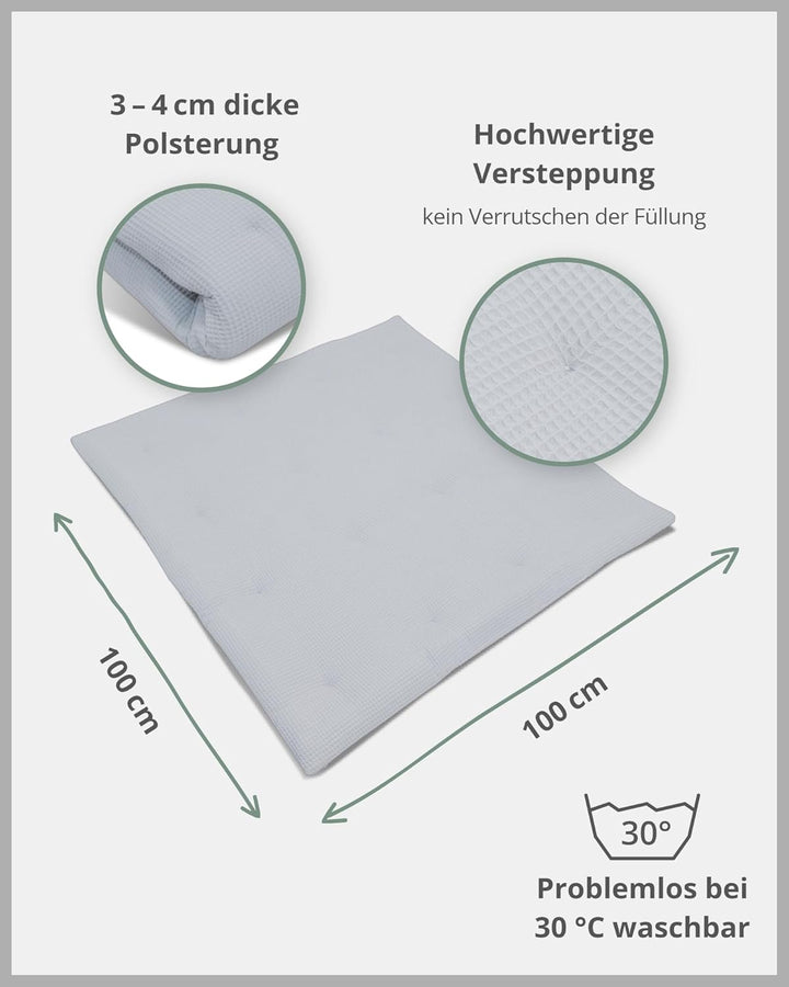 ULLENBOOM ® Baby Krabbeldecke 100x100 cm gepolstert in Grau (Made in EU) - Krabbeldecke für Baby mit