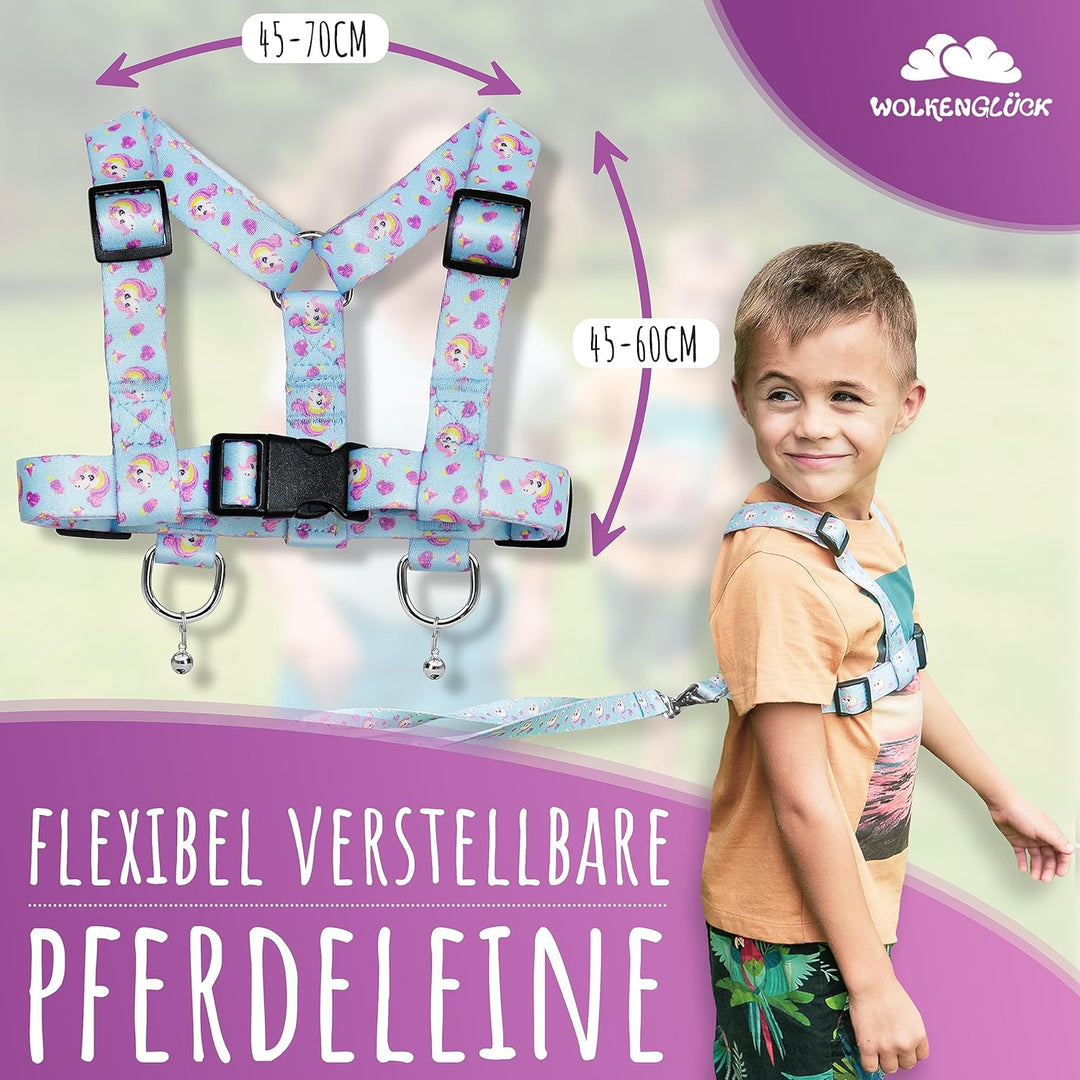 WOLKENGLÜCK® Pferdeleine Kinder [Inkl. Zubehör] - Grössenverstellbare Pferdeleine zum Spielen für Ki