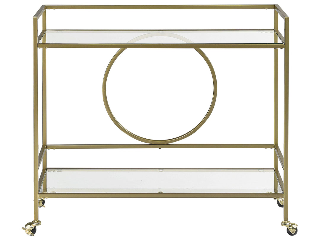 Beliani Servierwagen Glasplatte transparent/Gold mit Rollen glamourös Kerry