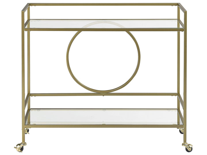 Beliani Servierwagen Glasplatte transparent/Gold mit Rollen glamourös Kerry