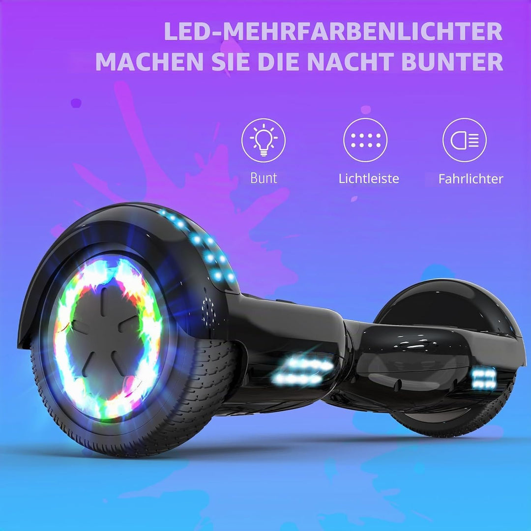 VOUUK Hoberboard 6,5-Zoll-Hoverboard mit zwei Rädern, Mit Bluetooth-Lautsprecher, Mit LED-Lichtern G