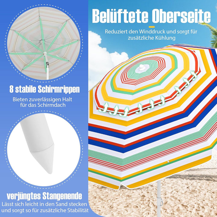 GOPLUS Strand Sonnenschirm, Strandschirm windfest stabil, Gartenschirm mit UPF 50+, Outdoor Sonnensc