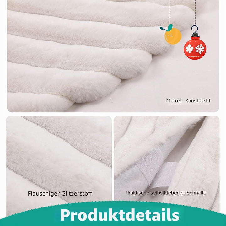 KONVINIT Weihnachtsbaumdecke Weiss Luxus Kunstfell Round Christbaumdecke Weihnachtsbaumrock Weihnach