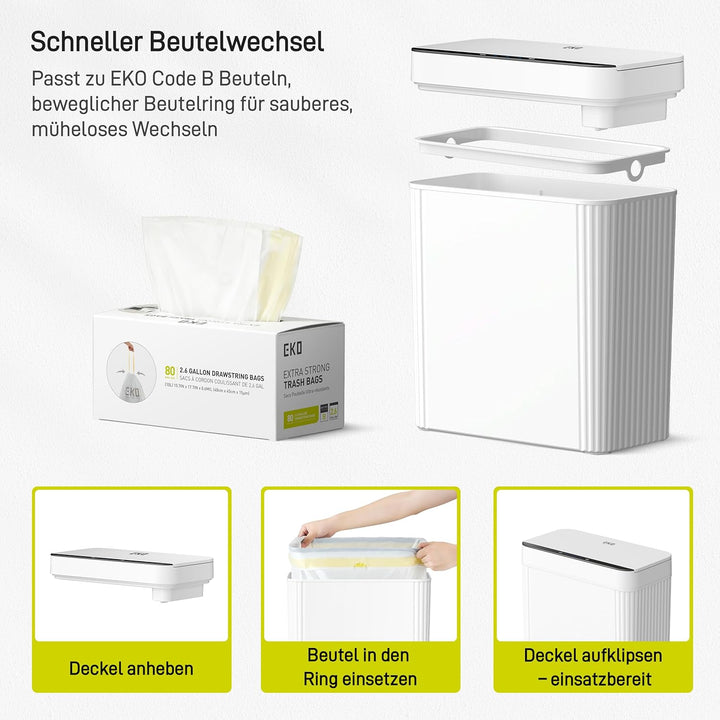 EKO Brio Sensor Mülleimer Bad 10L, Automatischer Berührungsloser Badezimmer-Mülleimer, Wasserdicht,