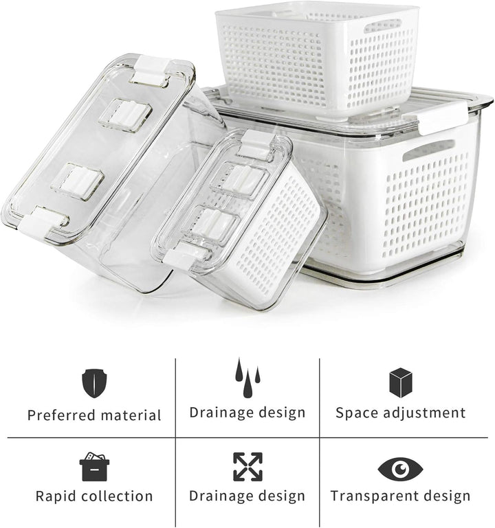 Spesh Frischhaltedosen Set Kühlschrank Organizer Wiederverwendbar Vorratsdosen 3er-Set (0,5L+1,7L+4,