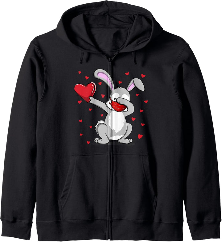 Dabbing Rabbit Wears Face Mask Valentins Kostüm Geschenke Kapuzenjacke