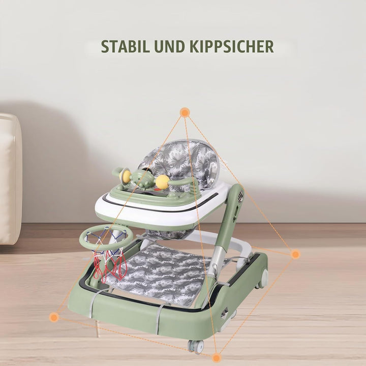 5-in-1 Lauflernhilfe für Babys, mit verstellbaren Höhen, Gehfrei Babywalker ab 6 Monate, bis zu 25 k