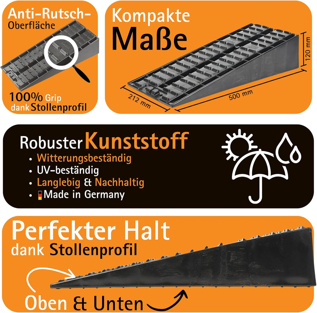 Froli Maxi-Keil 2er Set – Auffahrkeile für Wohnmobil, Wohnwagen & PKW inkl. Tasche – 5 t pro Keil (2