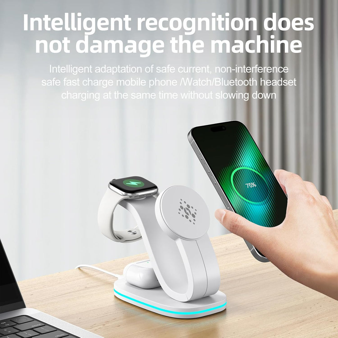 3-in-1 Ladestation für Apple kompatibel mit Magsafe | iPhone 17 16 15 14 13 12, AirPods, iWatch Seri