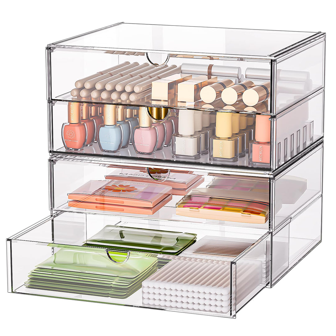 Grosse Kosmetik Organizer mit 4 Breiten Schubladen: 2er-Set Acryl Organizer mit Anti-Rutsch-Pads | S