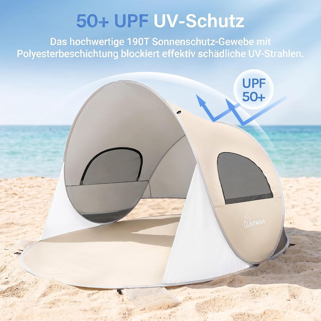 Wolfwise Pop Up Strandmuschel für 6 Personen, Sofort Aufbau, UV-Schutz 50+, Wasserabweisend, Belüfte