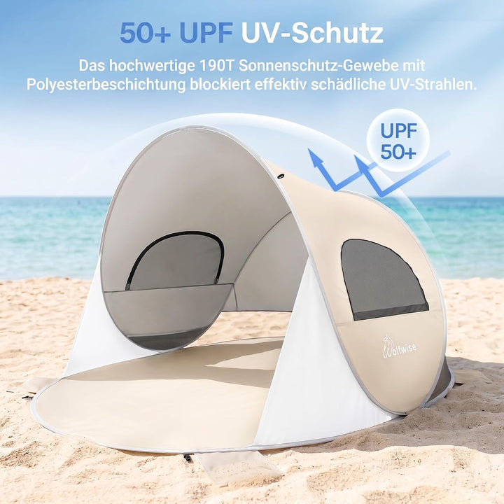 Wolfwise Pop Up Strandmuschel für 6 Personen, Sofort Aufbau, UV-Schutz 50+, Wasserabweisend, Belüfte