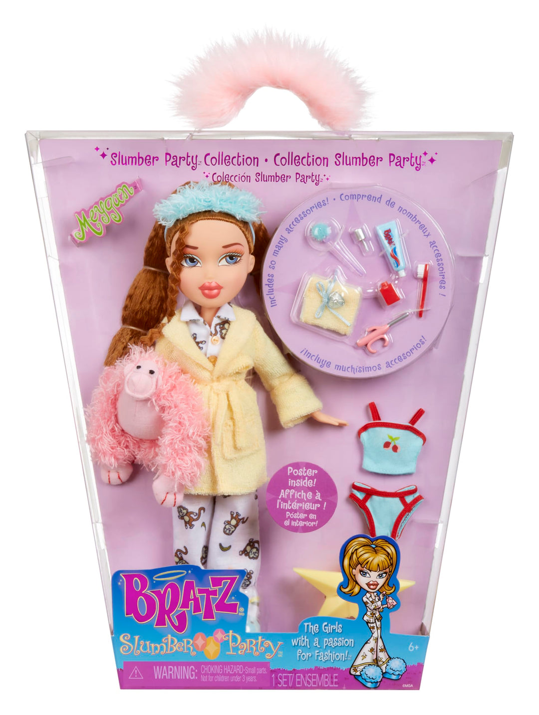 Bratz Slumber Party - Meygan Modepuppe - Mit 2 Pyjama-Garnituren, Plüschtier und Accessoires - Für K