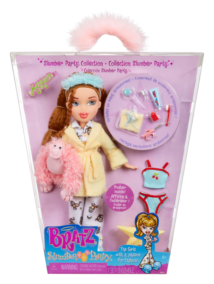 Bratz Slumber Party - Meygan Modepuppe - Mit 2 Pyjama-Garnituren, Plüschtier und Accessoires - Für K