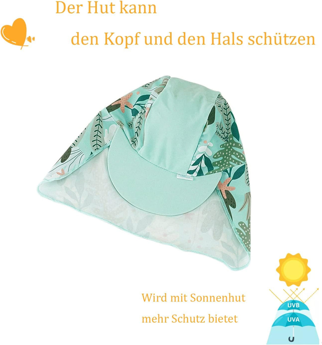 UMELOK Baby Badebekleidung Mädchen Badeanzug mit Sonnenhut UV Schutz 6-9 Monate Grüne,tropische Pfla