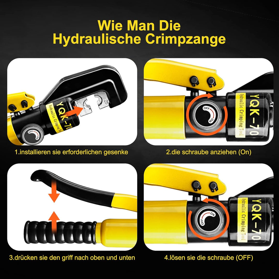 Brileine Hydraulische Crimpzange 4–70 mm² – Batteriekabelschuh Crimpzange mit 9 Crimpbacken für Kupf