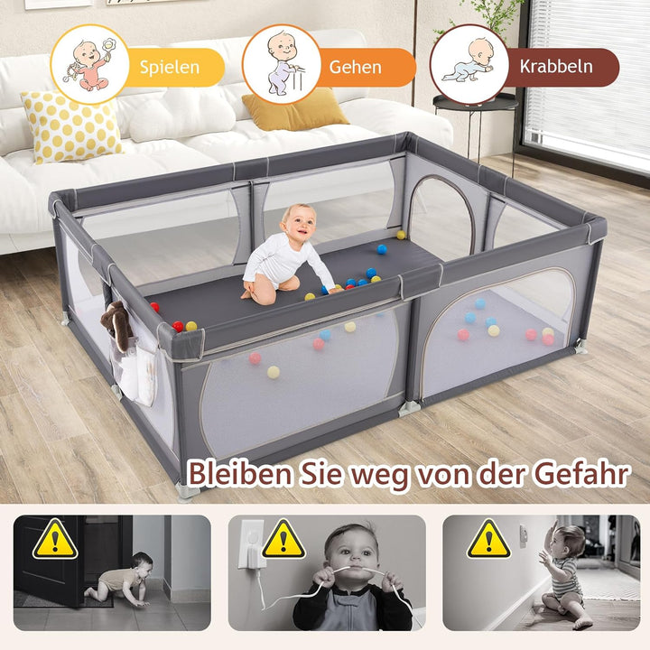 DREAMADE 200 x 140 cm Baby Laufstall, Laufgitter mit 50 Bällen & Tragetasche, Krabbelgitter für Kind