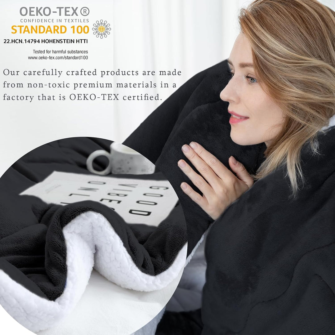 CHOSHOME Kuscheldecke Flauschig 150x200CM Sherpa Decke Warm Flanell Schwarz Kuscheldecke Gross Decke
