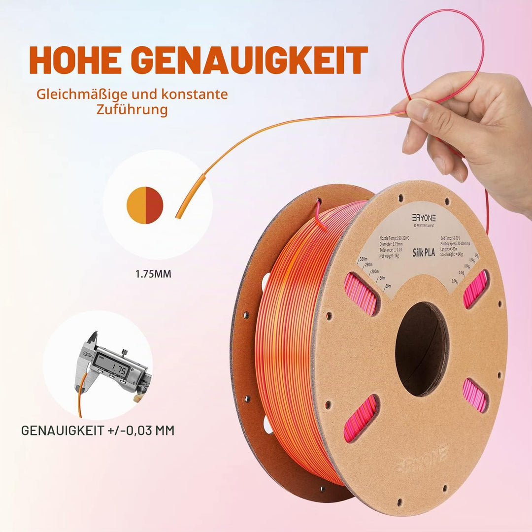 ERYONE Dual Zweifarbig PLA Filament 1.75mm, 3D Drucker Filament 1kg Spule +/- 0,03 mm, Seide Rot & G