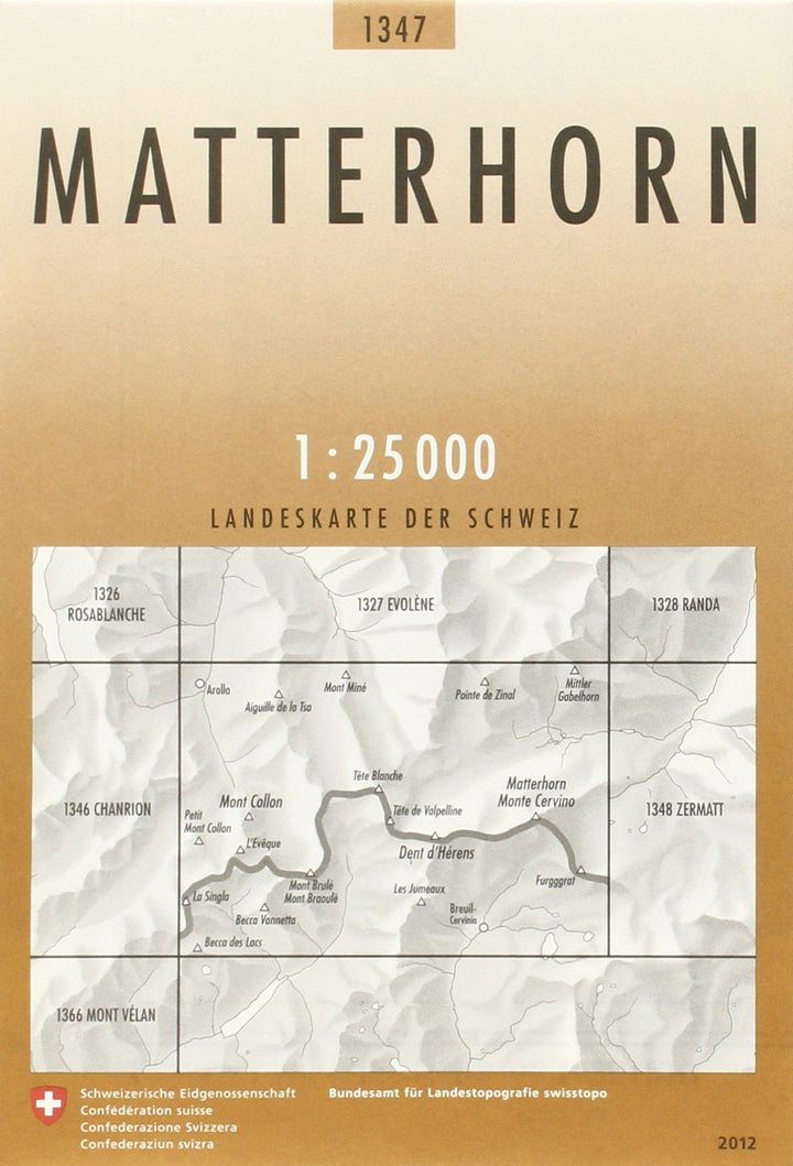 1347 Matterhorn: Arolla - Mont Collon - Breuil-Cervina (Landeskarte 1:25 000, Band 1347), Karte