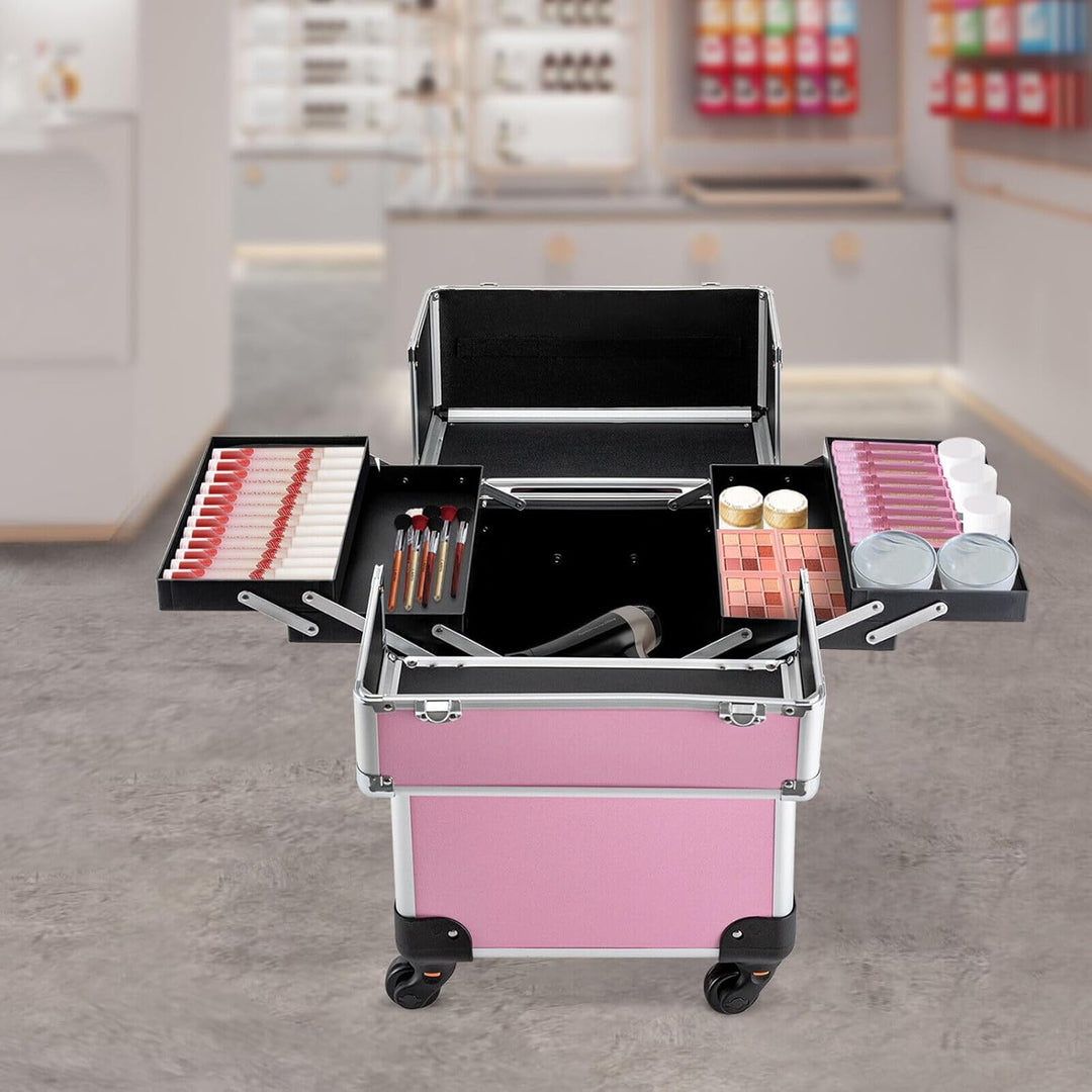 Kosmetikkoffer Trolley, Alu Trolley, 4-in-1 Schminkkoffer, Friseurkoffer, abschliessbar, Make-up Kof