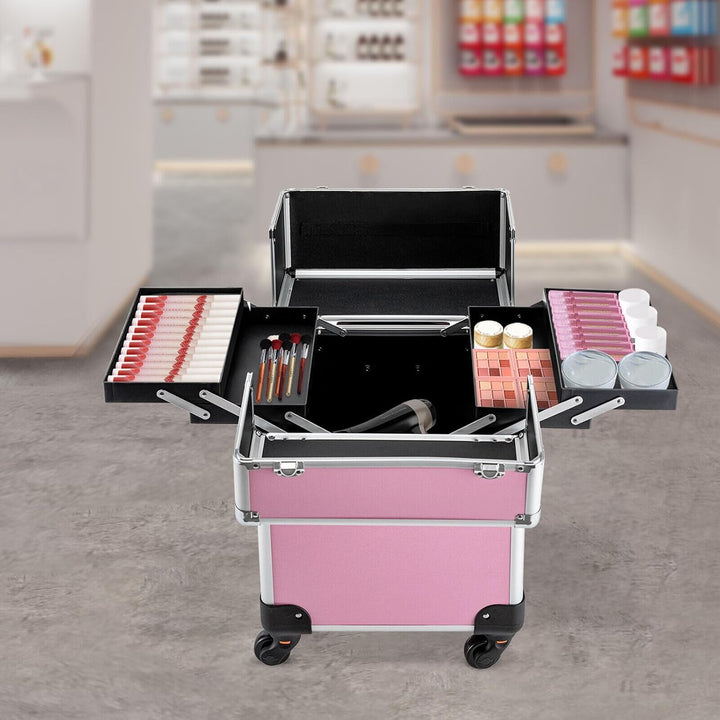 Kosmetikkoffer Trolley, Alu Trolley, 4-in-1 Schminkkoffer, Friseurkoffer, abschliessbar, Make-up Kof