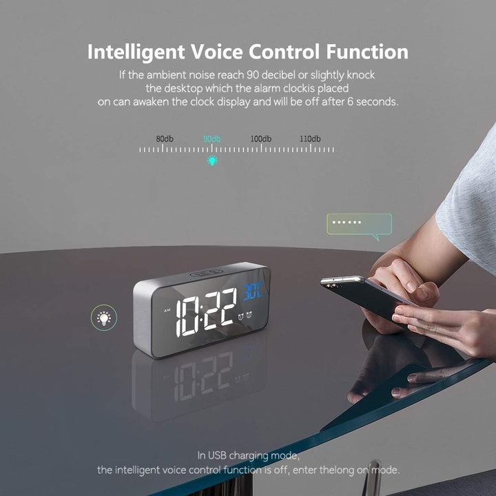 HOMVILLA Wecker, Wecker Digital mit Grosse LED Temperaturanzeige, Digitaler Wecker mit Dual Alarm, S