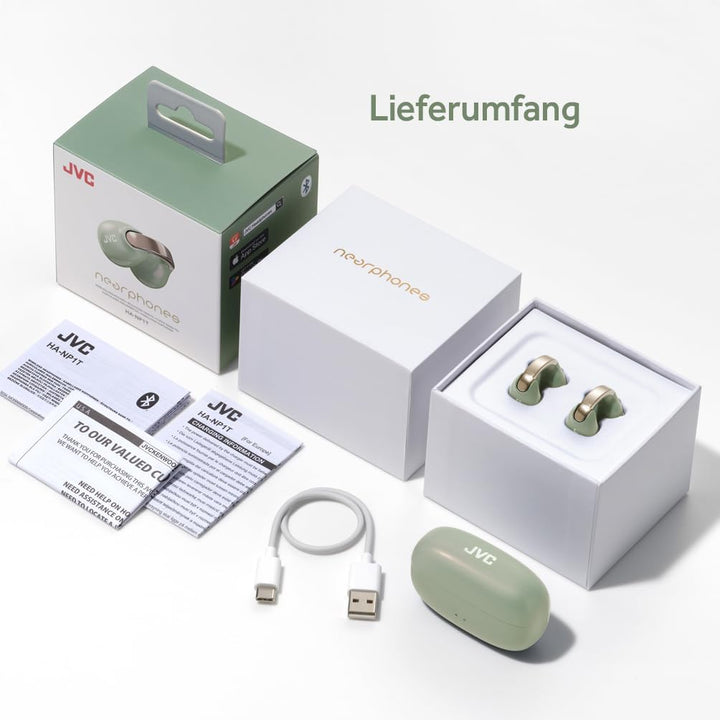 JVC Nearphones HA-NP1T-AN im Earcuff-Design – kabellose Ohrhörer in Perlmutt-Optik, bequemer Passfor