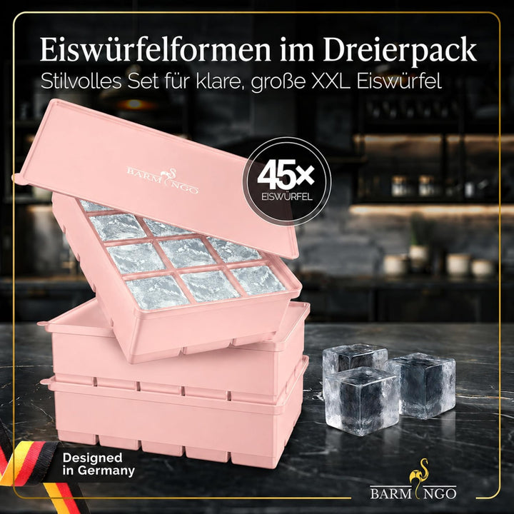 Silikon Eiswürfelform mit Deckel (3er Set) – BPA-freie Eiswürfelform gross/XXL | Grosse Eiswürfel Fo