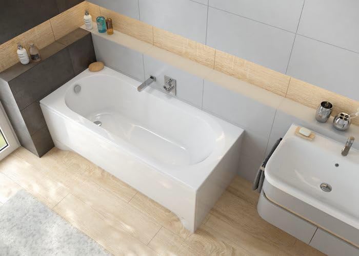 VBChome Badewanne 140 x 70 cm Weiss Acryl SET Wannenträger Siphon Wanne Rechteck Design Modern Styro