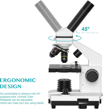 Aomekie Mikroskop für Kinder Studenten Anfänger 40X-2000X mit Okular (WF10X / 25X) und 2X Barov und
