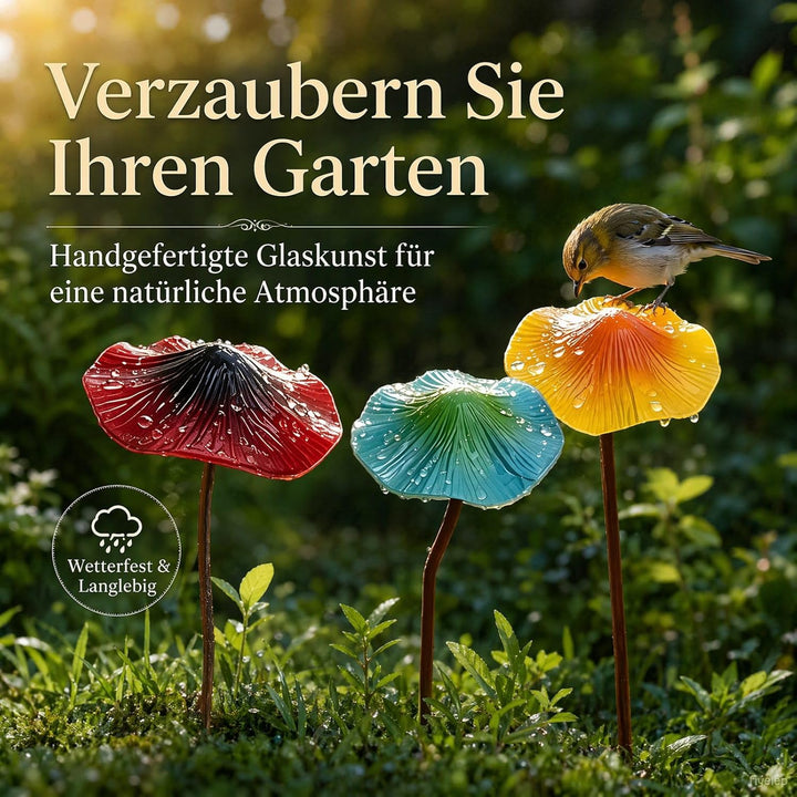 Gartendeko für Draussen Wetterfest 3 Stück Bunte Pilz Deko, Gartenstecker Rost Elfen Figuren Garten