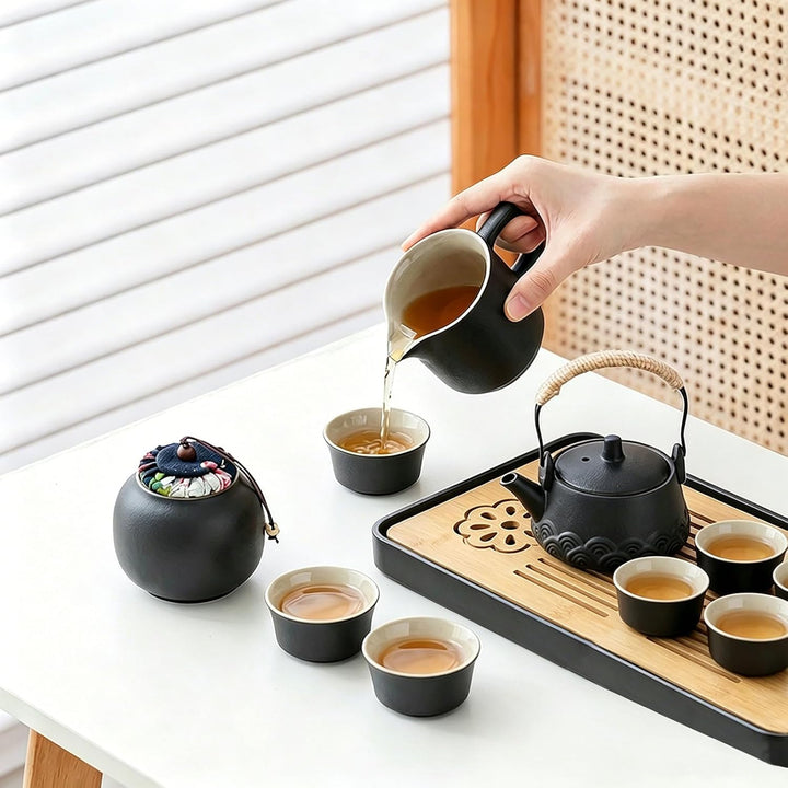Japanisches Teeservice für 6, Schönes Tea Set Porzellan Chinesische Teekanne Set, 14 Stück Gongfu Te